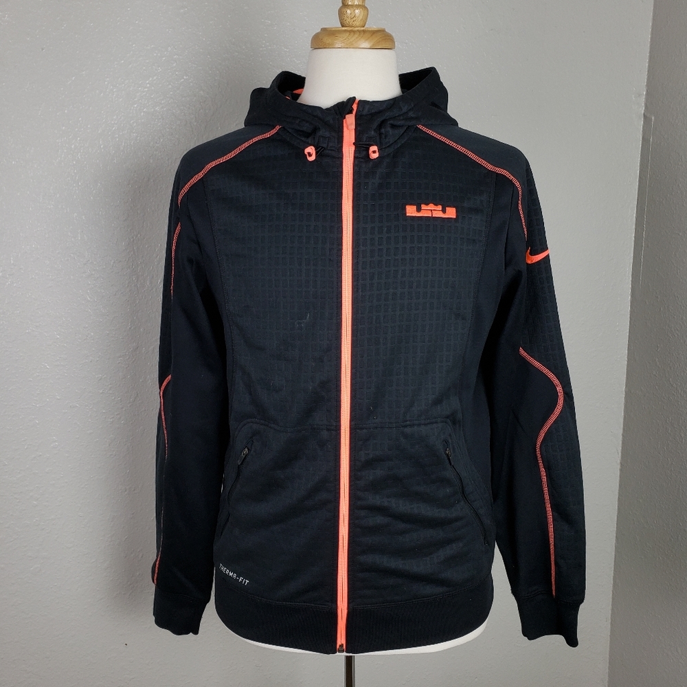 Nike Therma-Fit LeBron James Basketball Textured Full Zip Hoodie Black Orange M